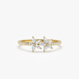 14k Marquise Shaped Diamond Flower Design Statement Ring 14K Gold FERKOS FJ