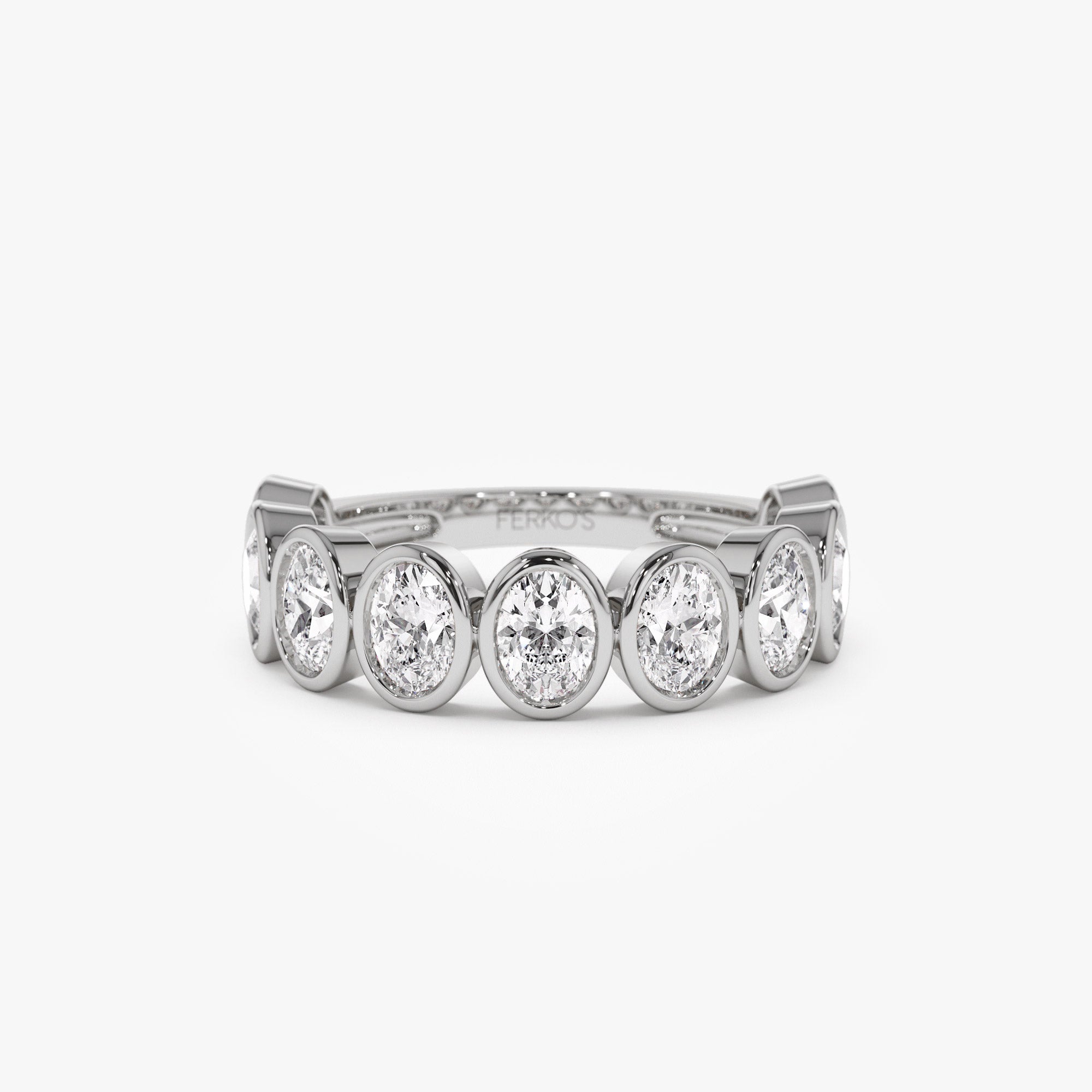 1.75 ctw 14k Bezel Setting Nine Stone Oval Shape Lab Grown Diamond Ring - Sofia 14K White Gold Ferkos Fine Jewelry