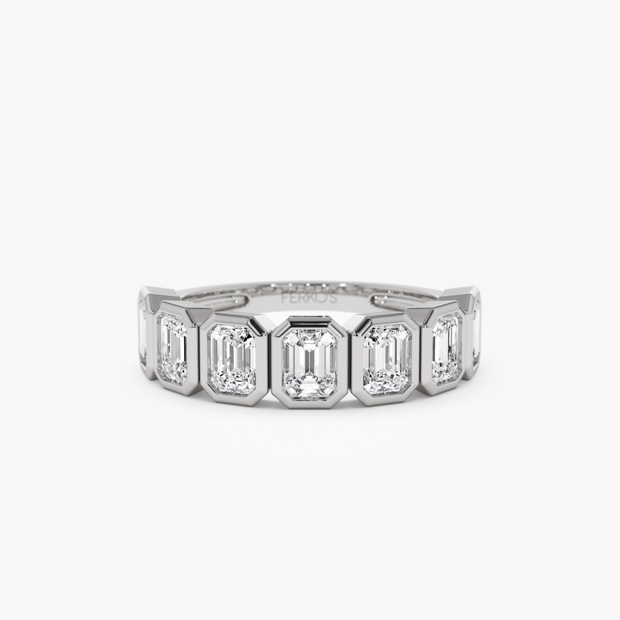 1.45 ctw 14k Bezel Setting Seven Stone Emerald Cut Lab Grown Diamond Wedding Ring - Zoey 14K White Gold Ferkos Fine Jewelry