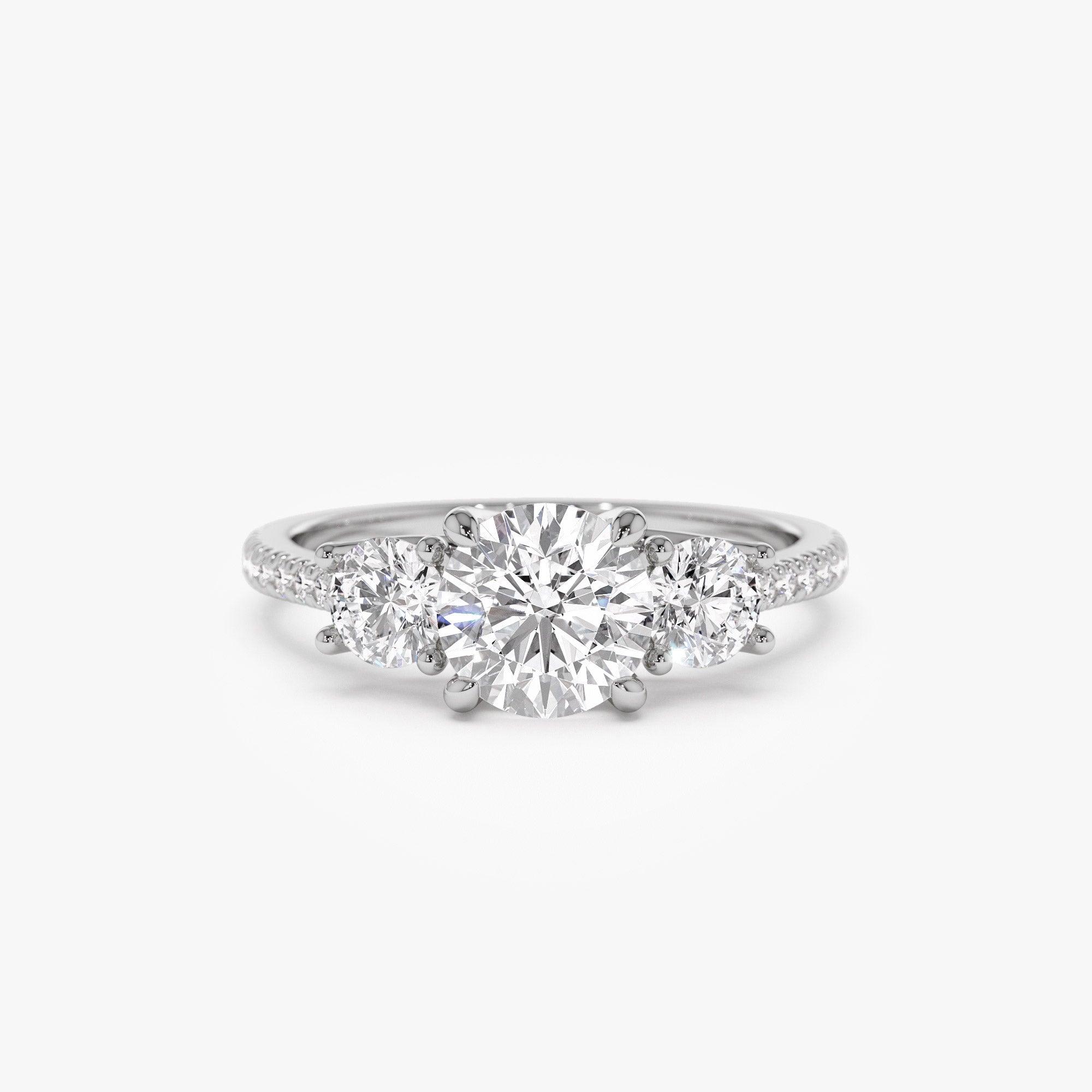 1.65 ctw 14k Three Stone with Pave Shank Round Lab Grown Diamond Engagement Ring - Lucy 14K White Gold Ferkos Fine Jewelry