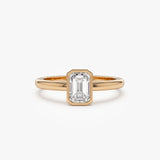 0.75 - 1.50 ctw 14k Bezel Setting Emerald Cut Lab Grown Diamond Engagement Ring - Anna 14K Rose Gold Ferkos Fine Jewelry