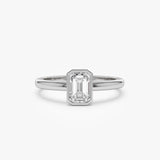 0.75 - 1.50 ctw 14k Bezel Setting Emerald Cut Lab Grown Diamond Engagement Ring - Anna 14K White Gold Ferkos Fine Jewelry