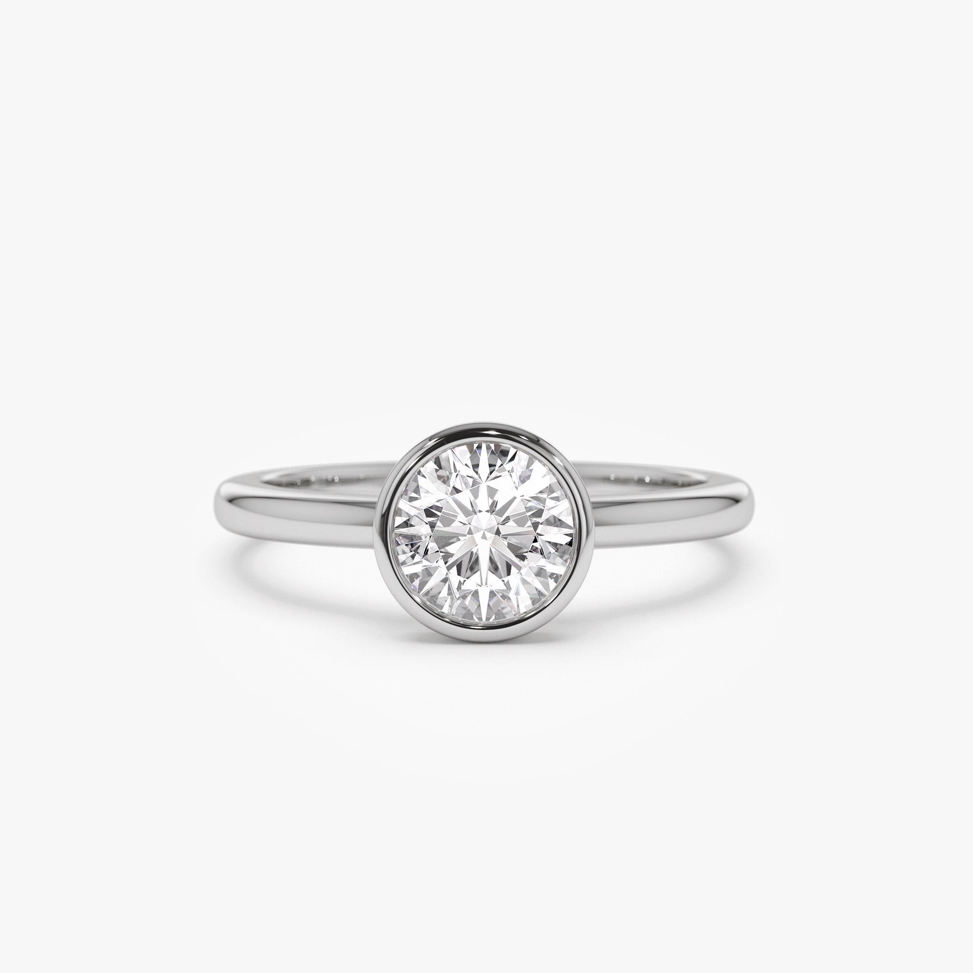 0.75 - 1.50 ctw 14k Bezel Setting Round Shape Lab Grown Diamond Engagement Ring - Lydia 14K White Gold Ferkos Fine Jewelry