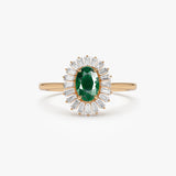 14k Baguette Diamond Ballerina Oval Emerald Ring 14K Rose Gold Ferkos Fine Jewelry