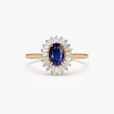 14k Baguette Diamond Ballerina Oval Sapphire Ring 14K Rose Gold Ferkos Fine Jewelry