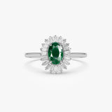 14k Baguette Diamond Ballerina Oval Emerald Ring 14K White Gold Ferkos Fine Jewelry