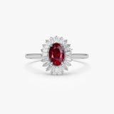 14k Baguette Diamond Ballerina Oval Ruby Ring 14K White Gold Ferkos Fine Jewelry