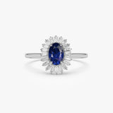 14k Baguette Diamond Ballerina Oval Sapphire Ring 14K White Gold Ferkos Fine Jewelry