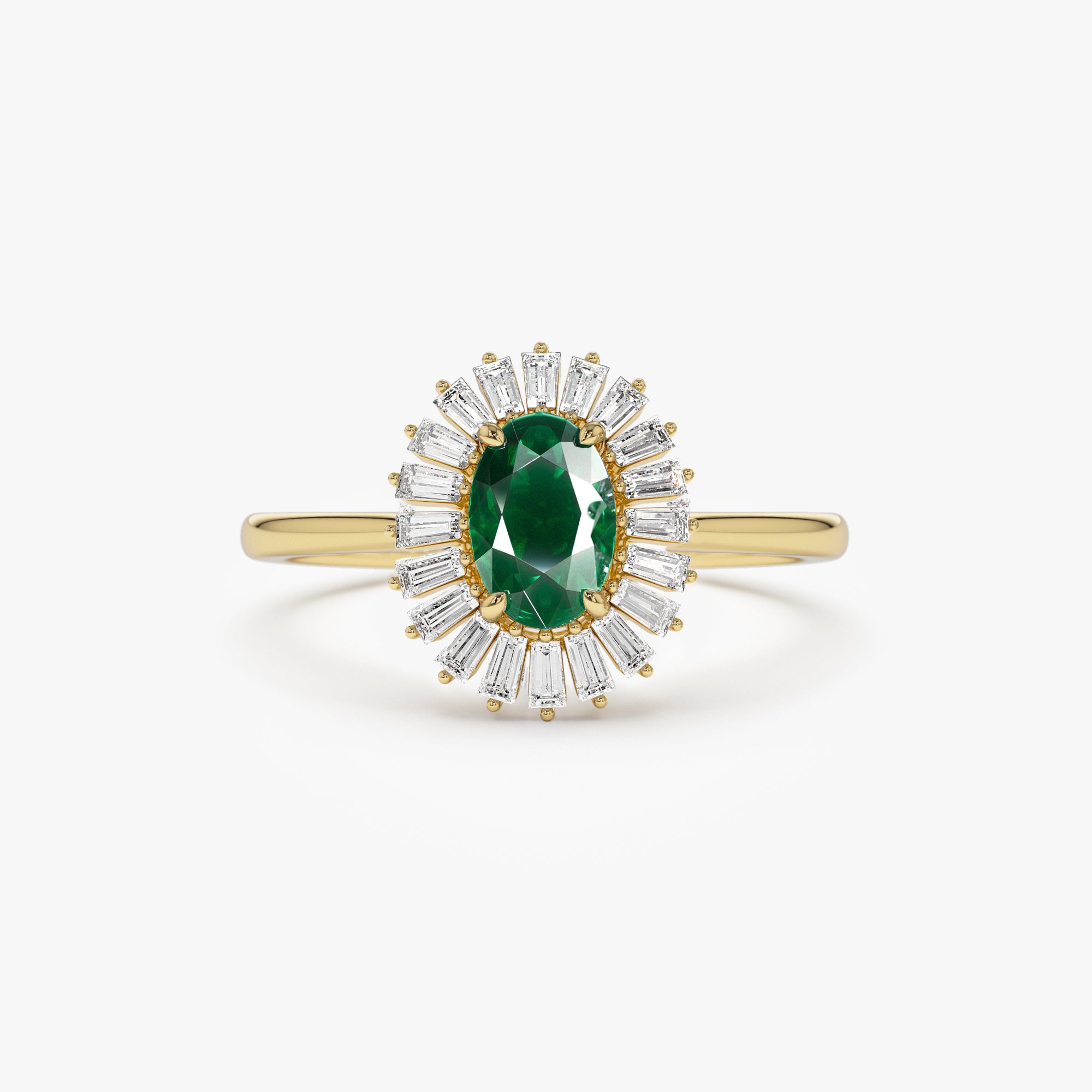 14k Baguette Diamond Ballerina Oval Emerald Ring 14K Gold Ferkos Fine Jewelry