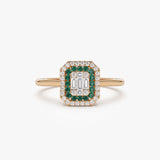14k Baguette and Round Emerald Ring with Halo Setting 14K Rose Gold Ferkos Fine Jewelry
