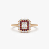 14k Baguette and Round Ruby Ring with Halo Setting 14K Rose Gold Ferkos Fine Jewelry