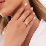 14k Baguette and Round Emerald Ring with Halo Setting  Ferkos Fine Jewelry