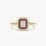 14k Baguette and Round Ruby Ring with Halo Setting 14K Gold Ferkos Fine Jewelry