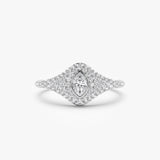 14K Pave Setting Marquise Shaped Diamond Signet Ring 14K White Gold Ferkos Fine Jewelry