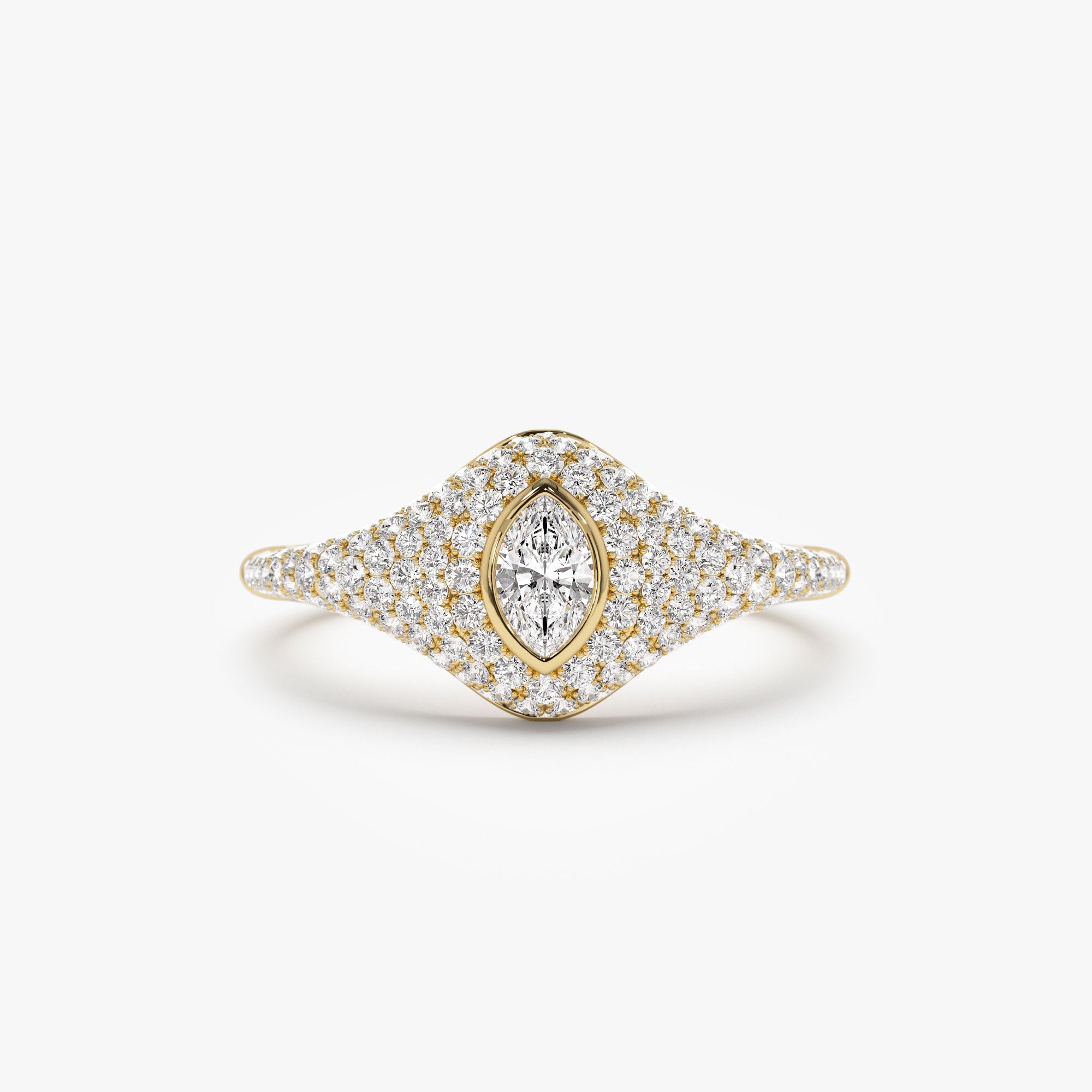 14K Pave Setting Marquise Shaped Diamond Signet Ring 14K Gold Ferkos Fine Jewelry