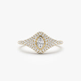 14K Pave Setting Marquise Shaped Diamond Signet Ring 14K Gold Ferkos Fine Jewelry
