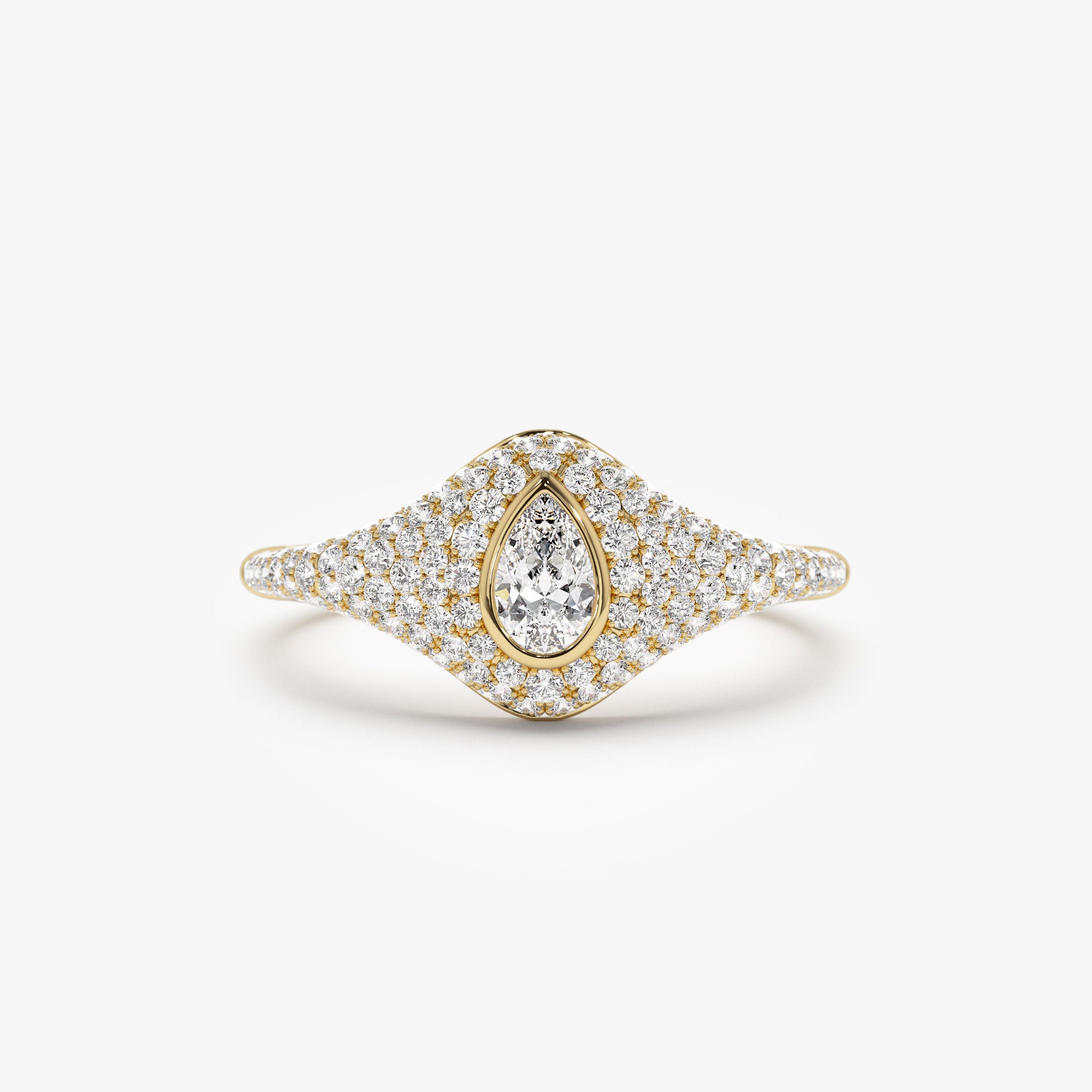 14K Pave Setting Pear Shaped Diamond Signet Ring 14K Gold Ferkos Fine Jewelry