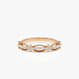 14k Vintage Inspired Baguette Diamond Wedding RIng 14K Rose Gold Ferkos Fine Jewelry