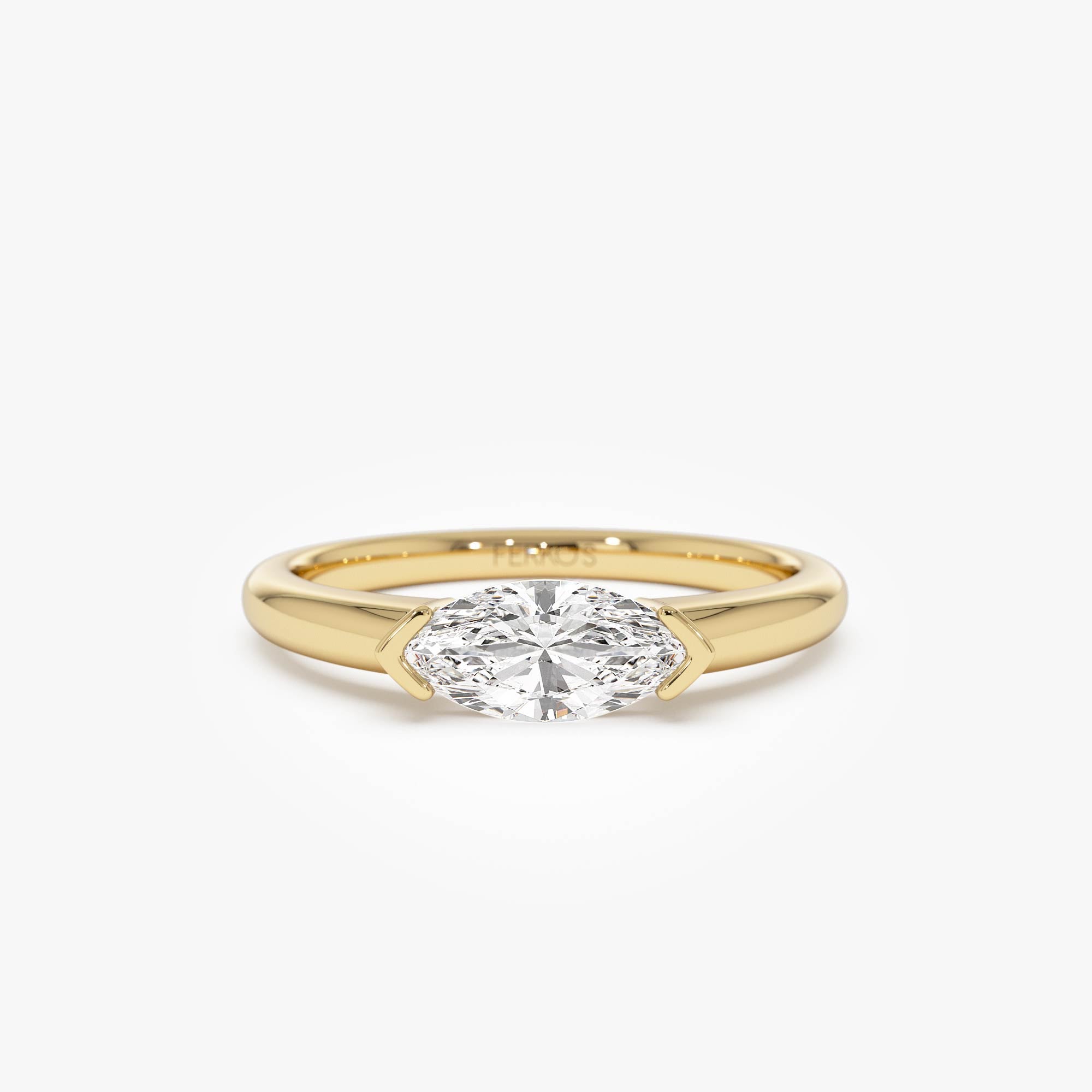 0.75 ctw 14k Marquise Shaped East-West Lab Grown Engagement Ring - Olivia 14k Gold Ferkos Fine Jewelry