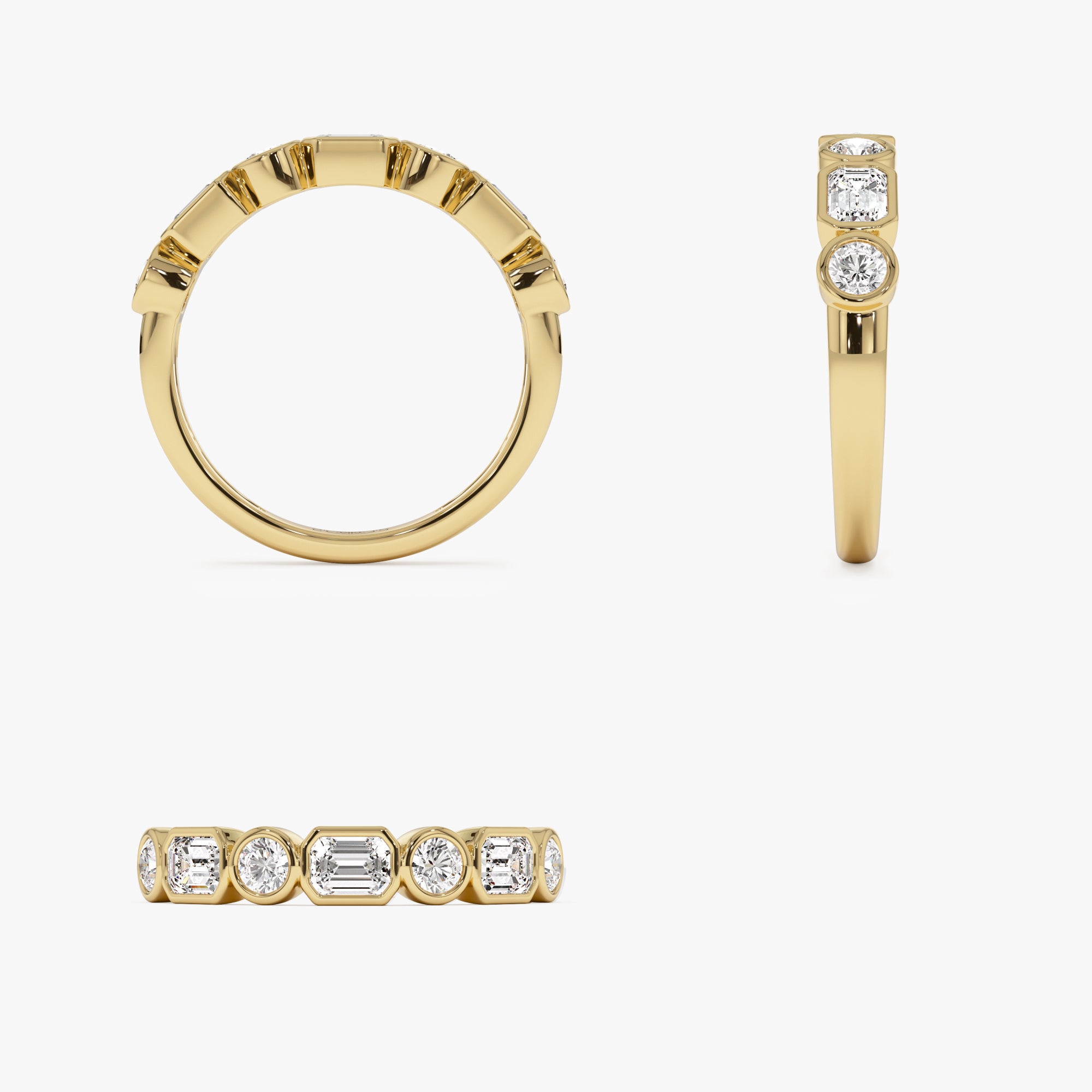 0.95 ctw 14k Bezel Setting Emerald Cut & Round Lab Grown Diamond Wedding Ring - Sarah  Ferkos Fine Jewelry