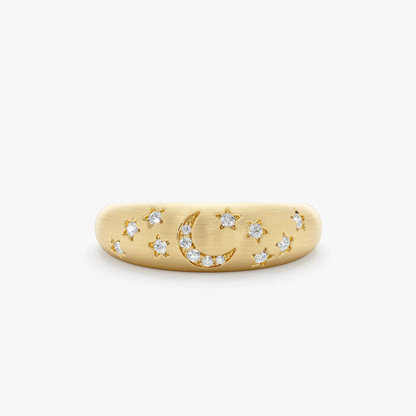14k Matte Finish Celestial Diamond Ring