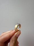 14K Gold 1.00ct Round Diamond Ribbed Ring