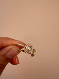 14k Gold Double baguette Halo Cluster Open Cuff Ring
