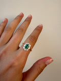 14K Gold Lab Grown Oval Halo Emerald Engagement Ring