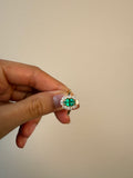 14K Gold Lab Grown Oval Halo Emerald Engagement Ring