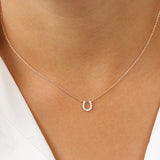 14K Rose Mini Diamond Horseshoe Necklace