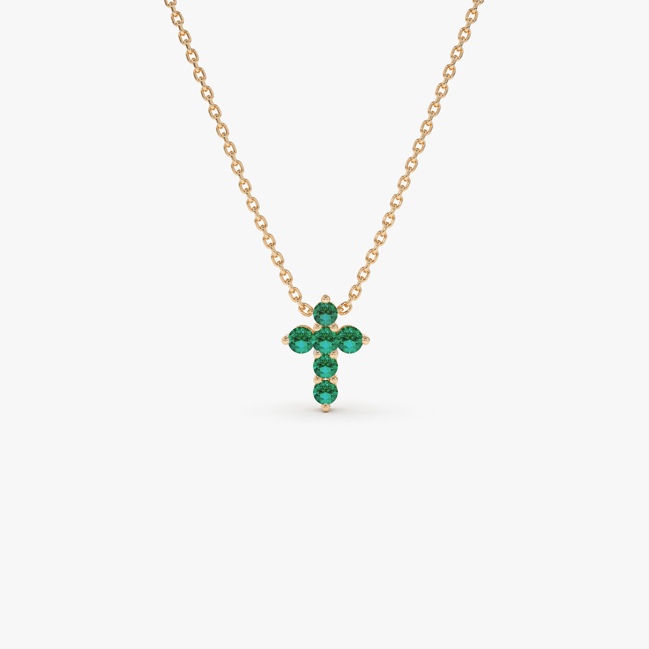 Emerald and tiny cross charm dainty outlet necklace (14K gold filled / Genuine emerald)