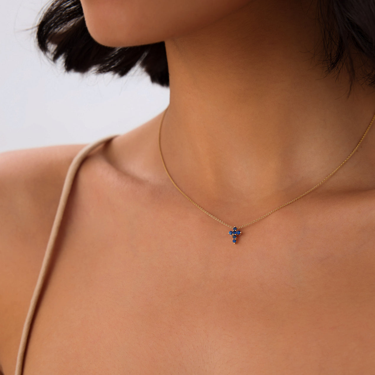 14K Tiny Sapphire Cross Necklace – Ferkos Fine Jewelry