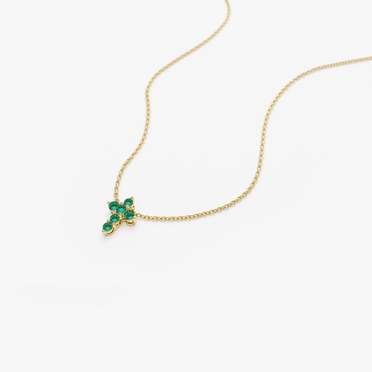 Emerald and tiny store cross charm dainty necklace (14K gold filled / Genuine emerald)