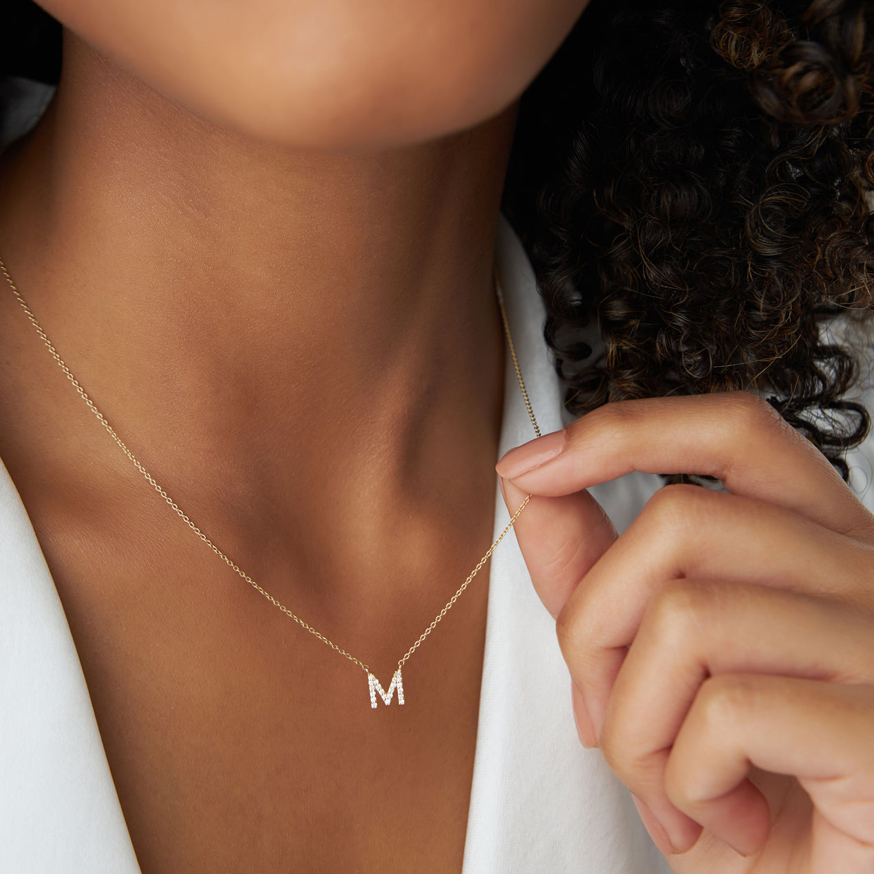 Gold Mini M Diamond Baguette Necklace - sosorella