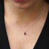 14K Rose Gold Oval Cut Ruby Halo Diamond Necklace