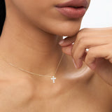 14K Rose Gold Medium Diamond Cross Necklace