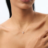 14K Rose Gold Medium Diamond Cross Necklace