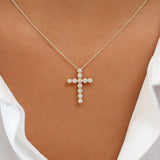 14K Rose Gold Bezel Setting With Milgrain Diamond Cross Necklace