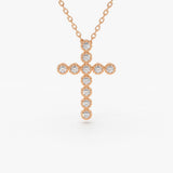 14K Rose Gold Bezel Setting With Milgrain Diamond Cross Necklace