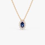 14k Sapphire Necklace with Halo Diamonds Necklace 14K Rose Gold Ferkos Fine Jewelry