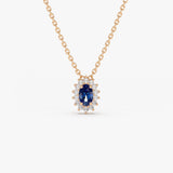 14k Rose Sapphire Necklace with Halo Diamonds Necklace