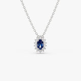 14k Sapphire Necklace with Halo Diamonds Necklace 14K White Gold Ferkos Fine Jewelry