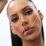 14k Ruby Necklace with Halo Diamonds  Ferkos Fine Jewelry