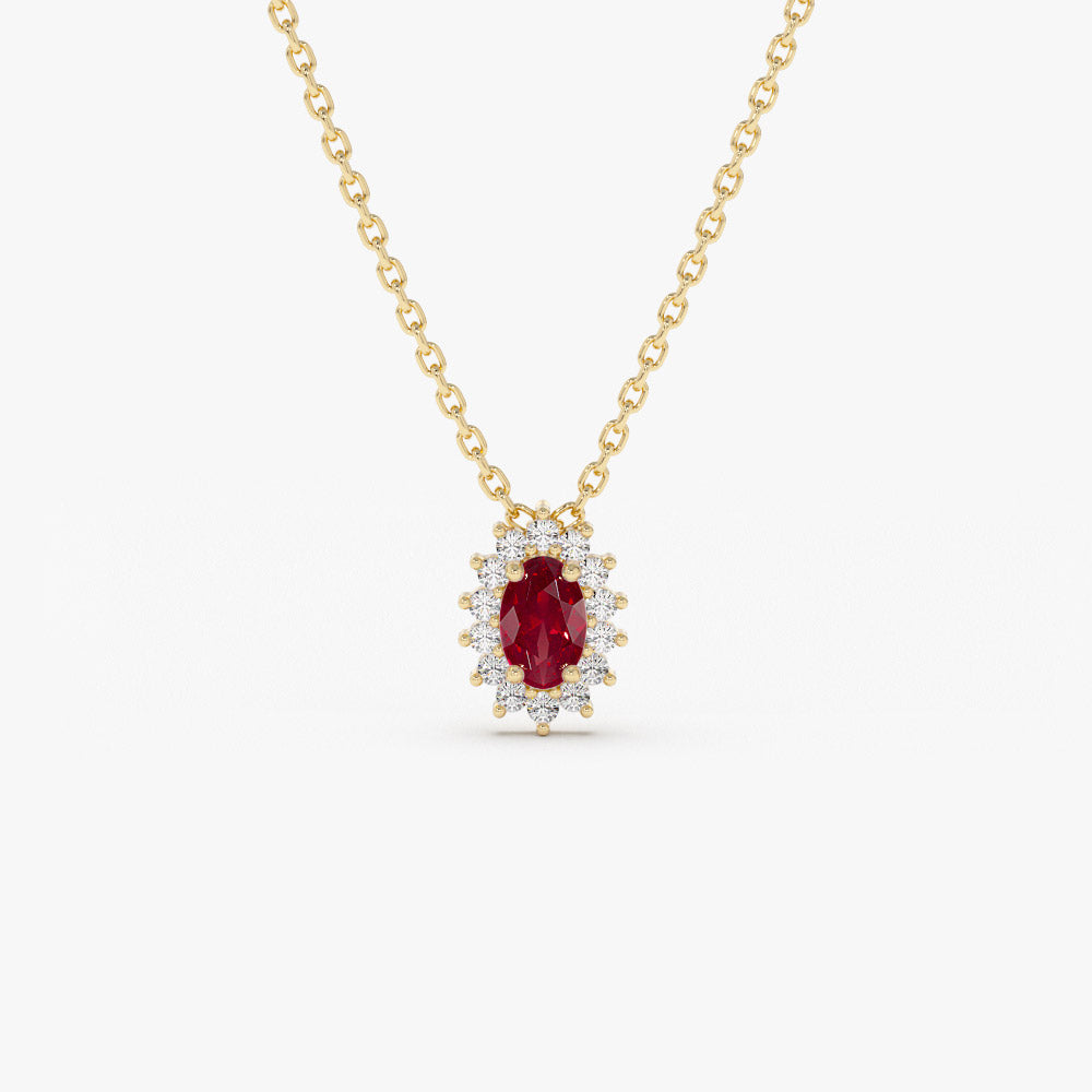 14k Ruby Necklace with Halo Diamonds Success 14K Gold Ferkos Fine Jewelry