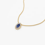 14k Sapphire Necklace with Halo Diamonds Necklace  Ferkos Fine Jewelry