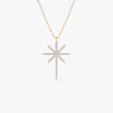 14k Rose Solid Gold Celestial North Star Diamond Necklace