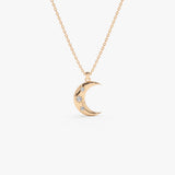 14k Rose Star Setting Crescent Diamond Necklace