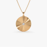 Large Diamond Disc Ray Necklace in 14K Rose Gold