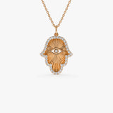 14k Diamond Hamsa & Evil Eye Hand of Fatima Necklace 14K Rose Gold Ferkos Fine Jewelry
