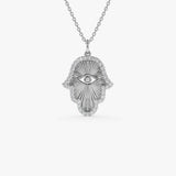 14k Diamond Hamsa & Evil Eye Hand of Fatima Necklace 14K White Gold Ferkos Fine Jewelry